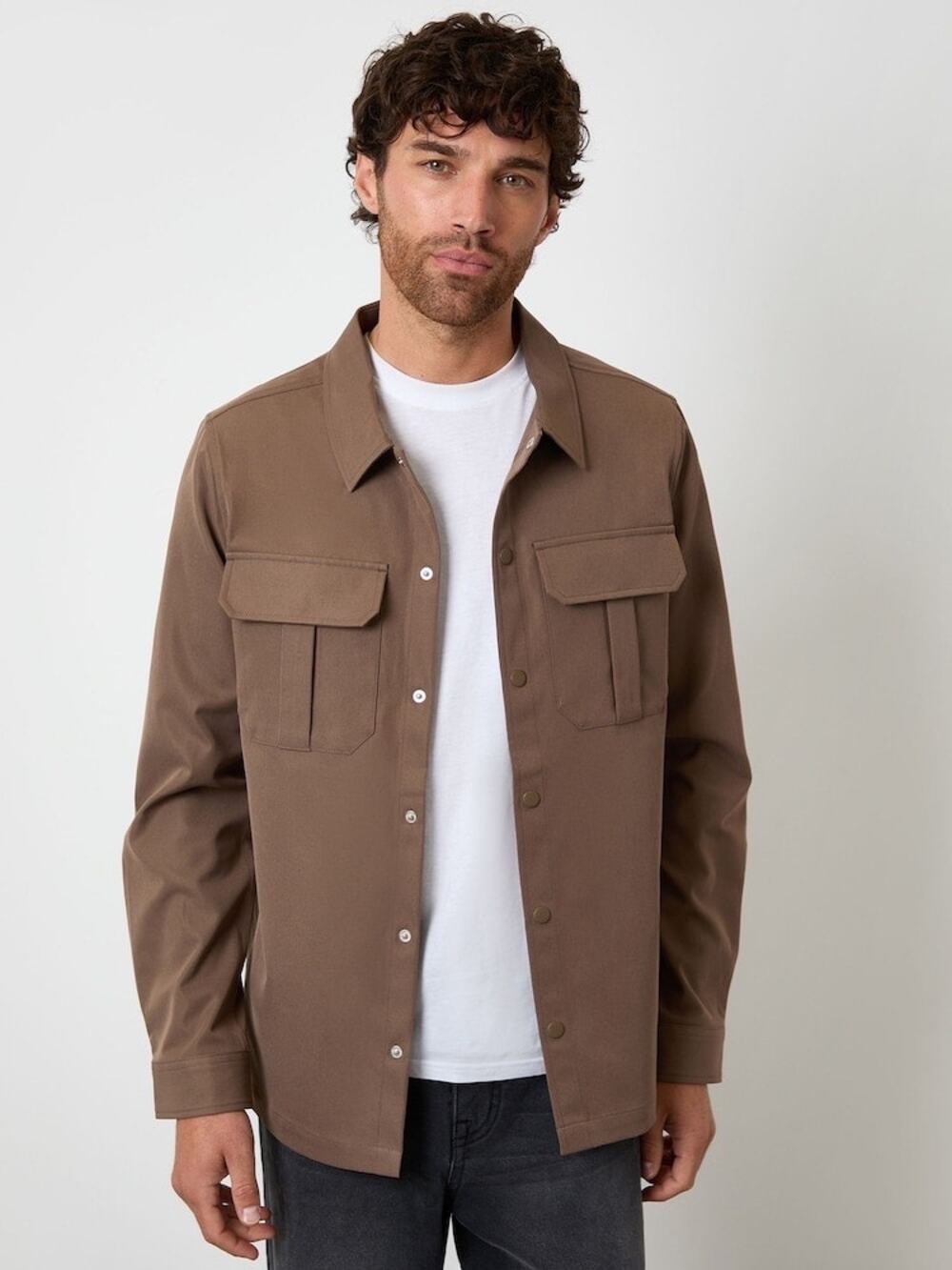 Threadbare Men’s 2XL Brown Cargo Pocket Shacket Top Jacket Minimalist Casual